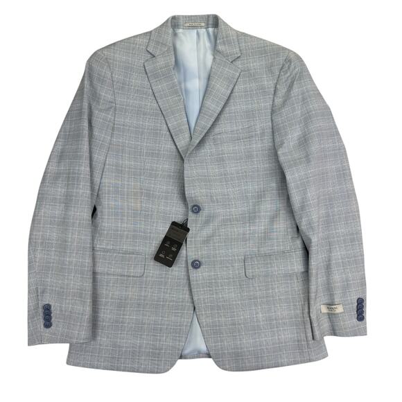 Alfani Mens Slim Fit Stretch Plaid Suit Jacket Light Blue 40R